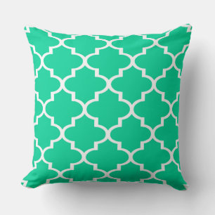 Turquoise White Quatrefoil Lattice Pillow