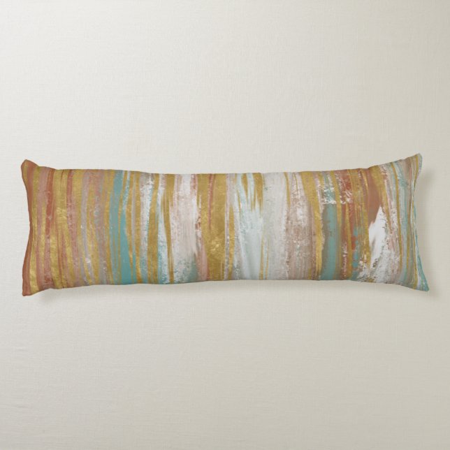 Turquoise, White, Red Ochre and Gold Abstract Body Cushion (Back)
