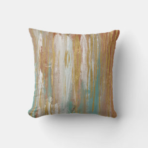 Turquoise, White, Red Ochre and Gold Abstract Cushion