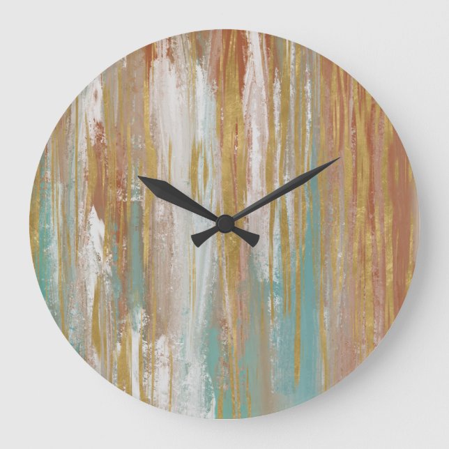 Turquoise, White, Red Ochre and Gold Abstract Large Clock (Front)