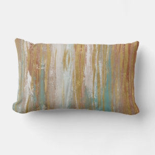 Turquoise, White, Red Ochre and Gold Abstract Lumbar Cushion
