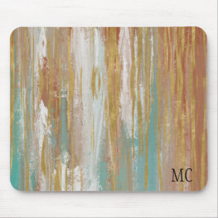 Turquoise, White, Red Ochre and Gold Abstract Mouse Pad