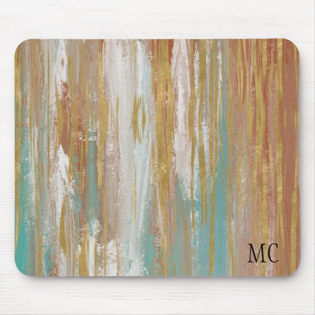 Turquoise, White, Red Ochre and Gold Abstract Mouse Pad (Front)