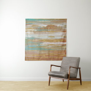 Turquoise, White, Red Ochre and Gold Abstract Tapestry
