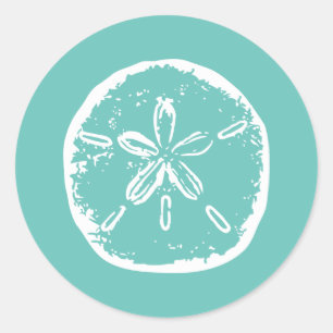 Turquoise white Sand dollar beach wedding stickers
