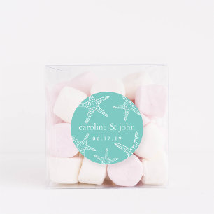 Turquoise & White Starfish Personalised Wedding Classic Round Sticker