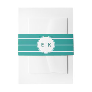 Turquoise White Stripe Pattern Wedding Invitation Belly Band
