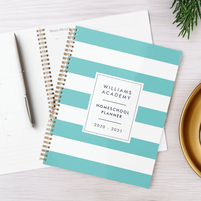Turquoise & White Stripe Personalised Homeschool Planner (Creator Uploaded)