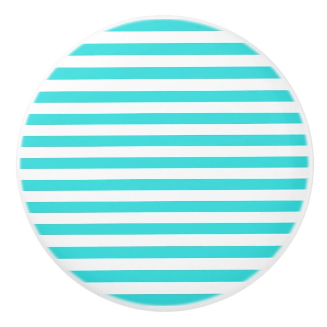 Turquoise & White Stripes Ceramic Knob (Front)