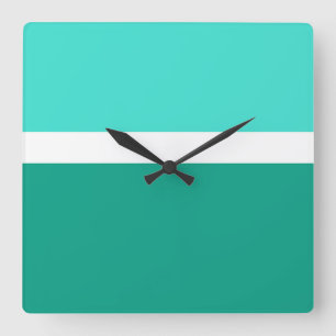 Turquoise White Teal Colour Block Style Design Square Wall Clock