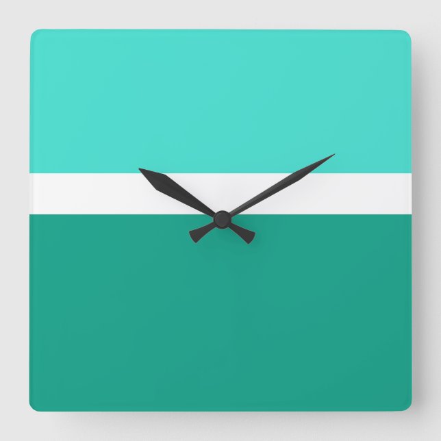 Turquoise White Teal Colour Block Style Design  Square Wall Clock (Front)