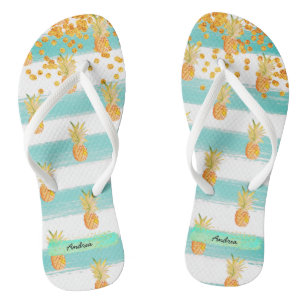 Turquoise White Tropical Beach Pineapple Thongs