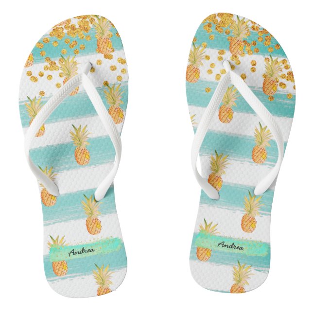 Turquoise White Tropical Beach Pineapple Thongs (Footbed)