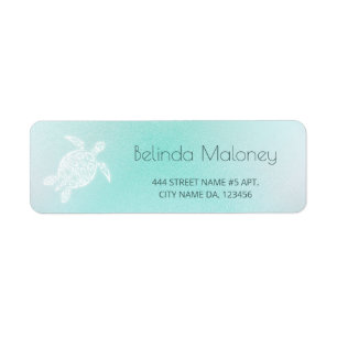 Turquoise White Turtle Coastal Return Address Label