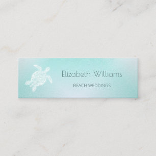 Turquoise White Turtle Mini Business Card