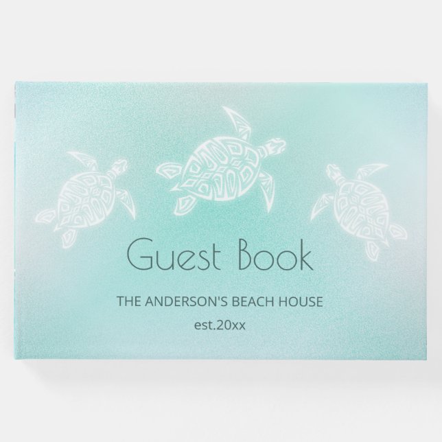 Turquoise White Turtles Guest Book (Front)