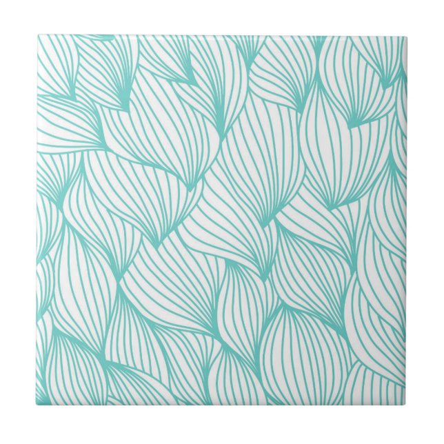Turquoise White Waves Delicate Natural Artist Ceramic Tile (Front)