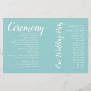 Turquoise White Wedding Photo Ceremony Program