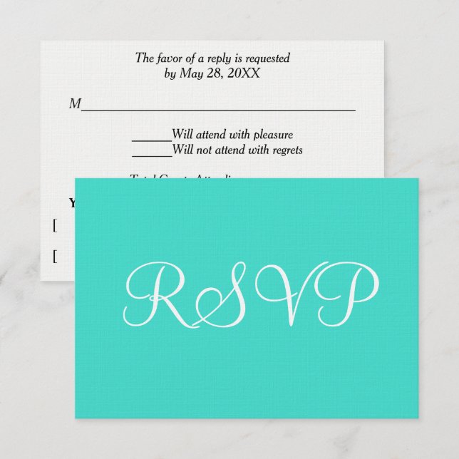 Turquoise White Wedding RSVP Card (Front/Back)