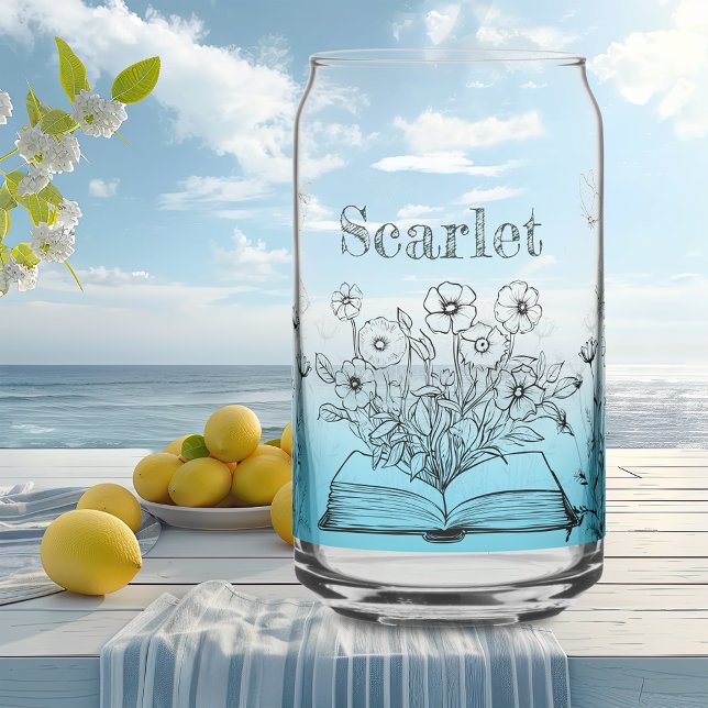 Turquoise Wildflowers and Butterflies Can Glass (Creator Uploaded)