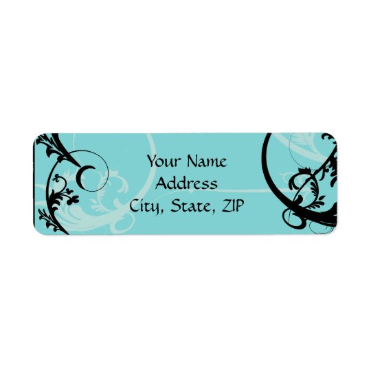 Turquoise with Black Swirl Flourish Embellishment Return Address Label