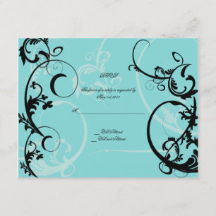 Turquoise with Black Swirl Flourish Embellishment RSVP Card