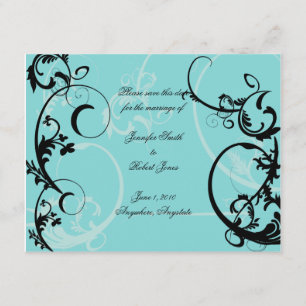 Turquoise with Black Swirl Flourish Embellishment Save The Date