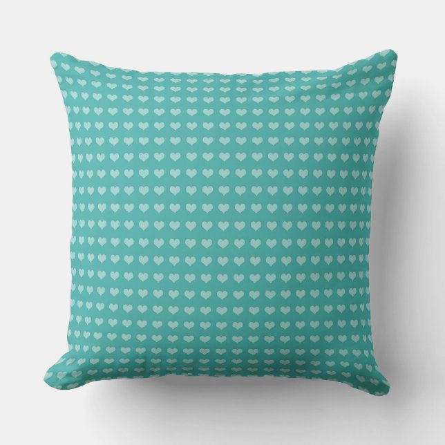 Turquoise with Charming White Heart Pattern Cushion (Front)