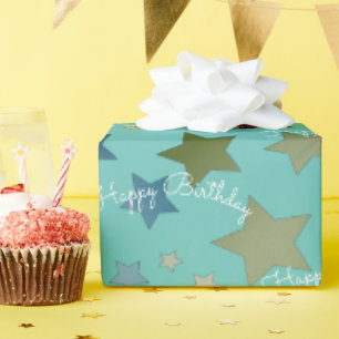 Turquoise With Colourful Star Pattern Wrapping Paper
