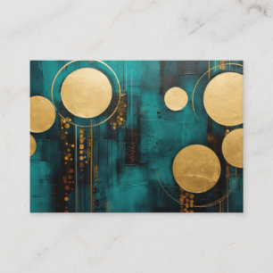 Turquoise with gold shapes business card