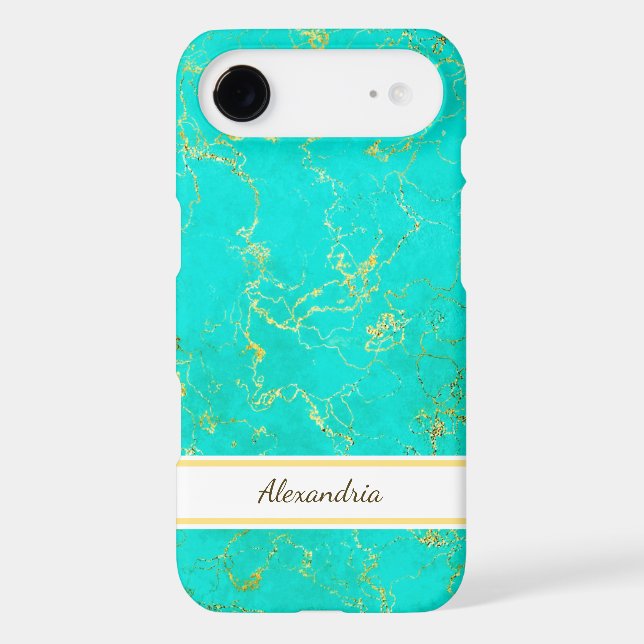 Turquoise With Gold Veins Stone Pattern and Name Case-Mate iPhone Case (Back)