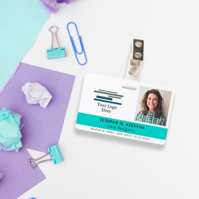 Turquoise with Logo & Photo Employee ID ID Badge (Creator Uploaded)
