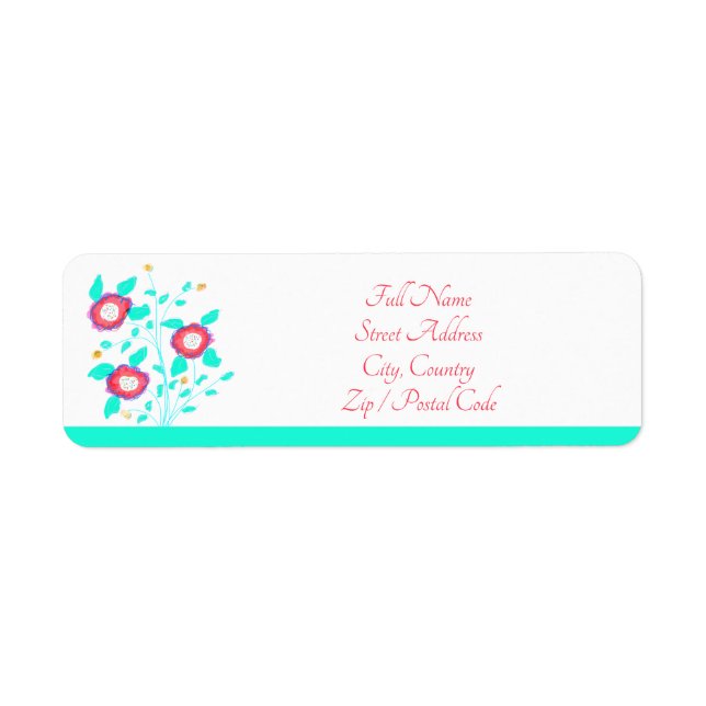 Turquoise with red floral accented return address label (Front)