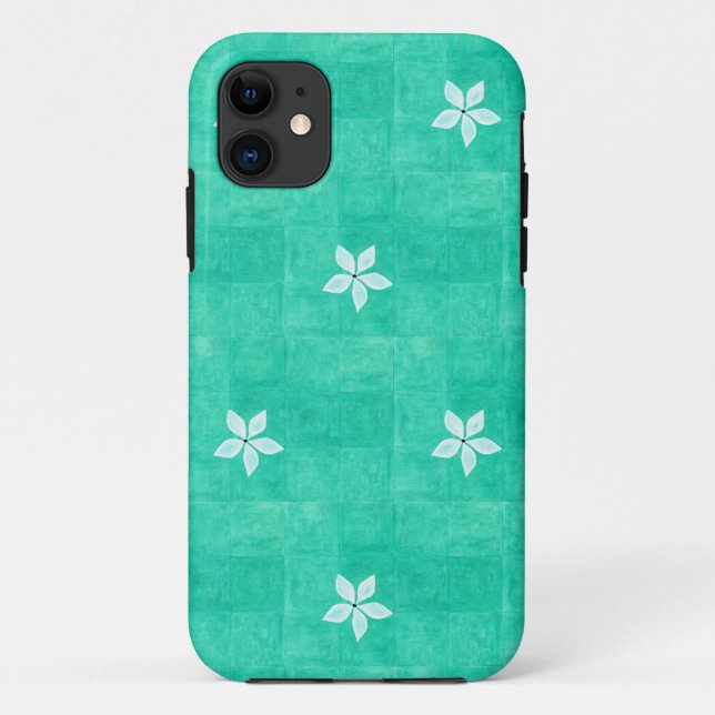 Turquoise with white flower Case-Mate iPhone case (Back)