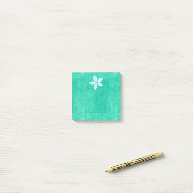 Turquoise with white flower post-it notes (On Desk)