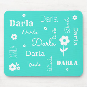 Turquoise with White Flowers, Customised Mouse Pad