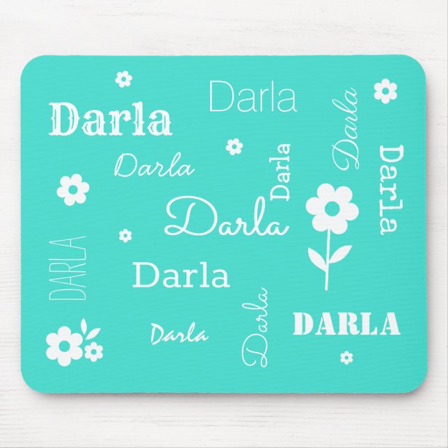Turquoise with White Flowers, Customised Mouse Pad (Front)