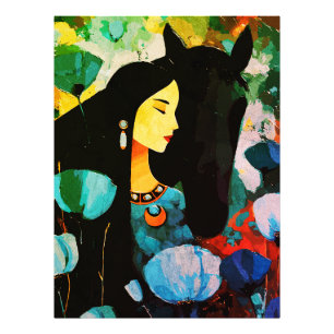 Turquoise Woman and Horse Painting Photo Print