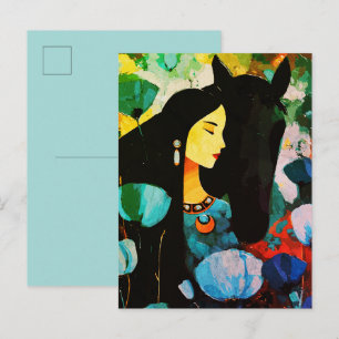 Turquoise Woman and Horse Painting Postcard