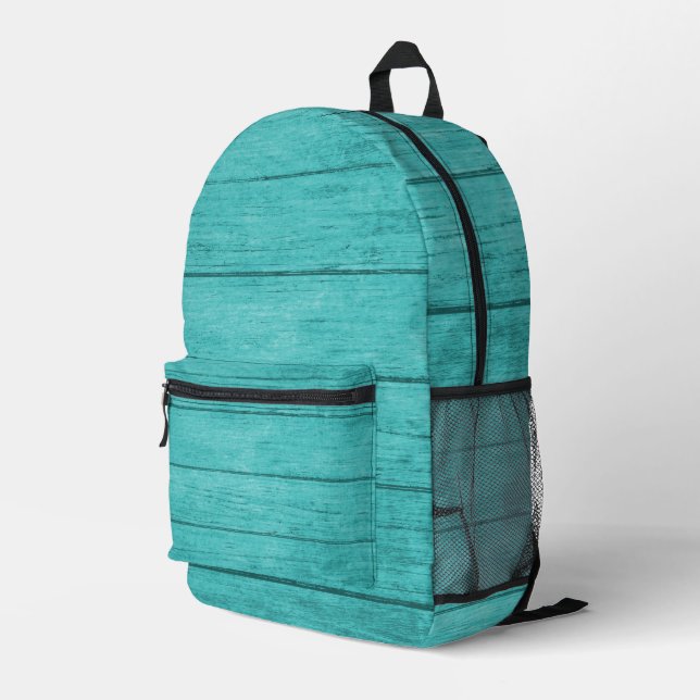 Turquoise Wood Grain Printed Backpack (Back Corner Right)