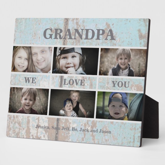 Turquoise Wood  Grandpa We love You Photo Collage Plaque (Side)