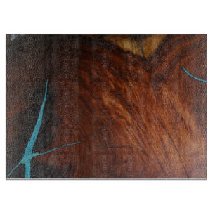 Turquoise & Wood Image Glass Cutting Bd 15"x11" Board