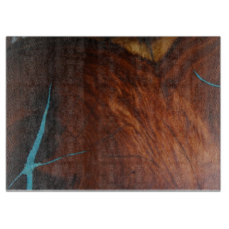 Turquoise & Wood Image Glass Cutting Bd 15"x11" Cutting Board
