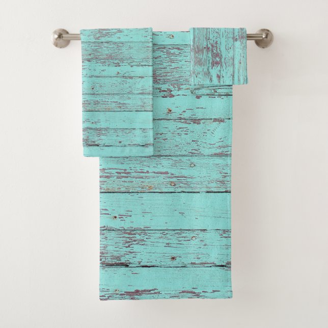 turquoise wood rustic bath towel set (Insitu)