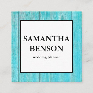 Turquoise Wooden Wedding Planner  Square Business Card