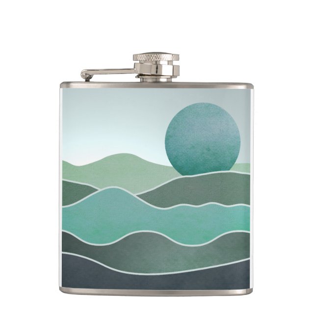 Turquoise World Landscape Hip Flask (Front)