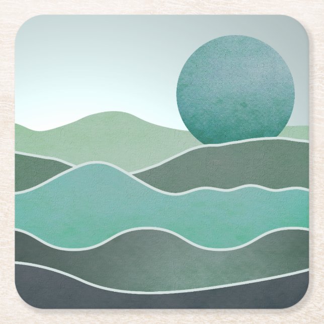 Turquoise World Landscape Square Paper Coaster (Front)