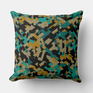 Turquoise yellow and black abstract cushion