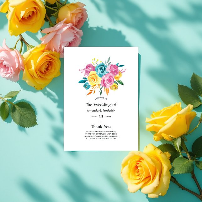 Turquoise, Yellow, and Pink Floral Wedding Program (Turquoise, Yellow, and Pink Floral Wedding Program)