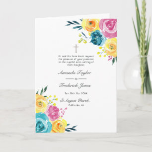 Turquoise, Yellow and Pink Floral Wedding Program